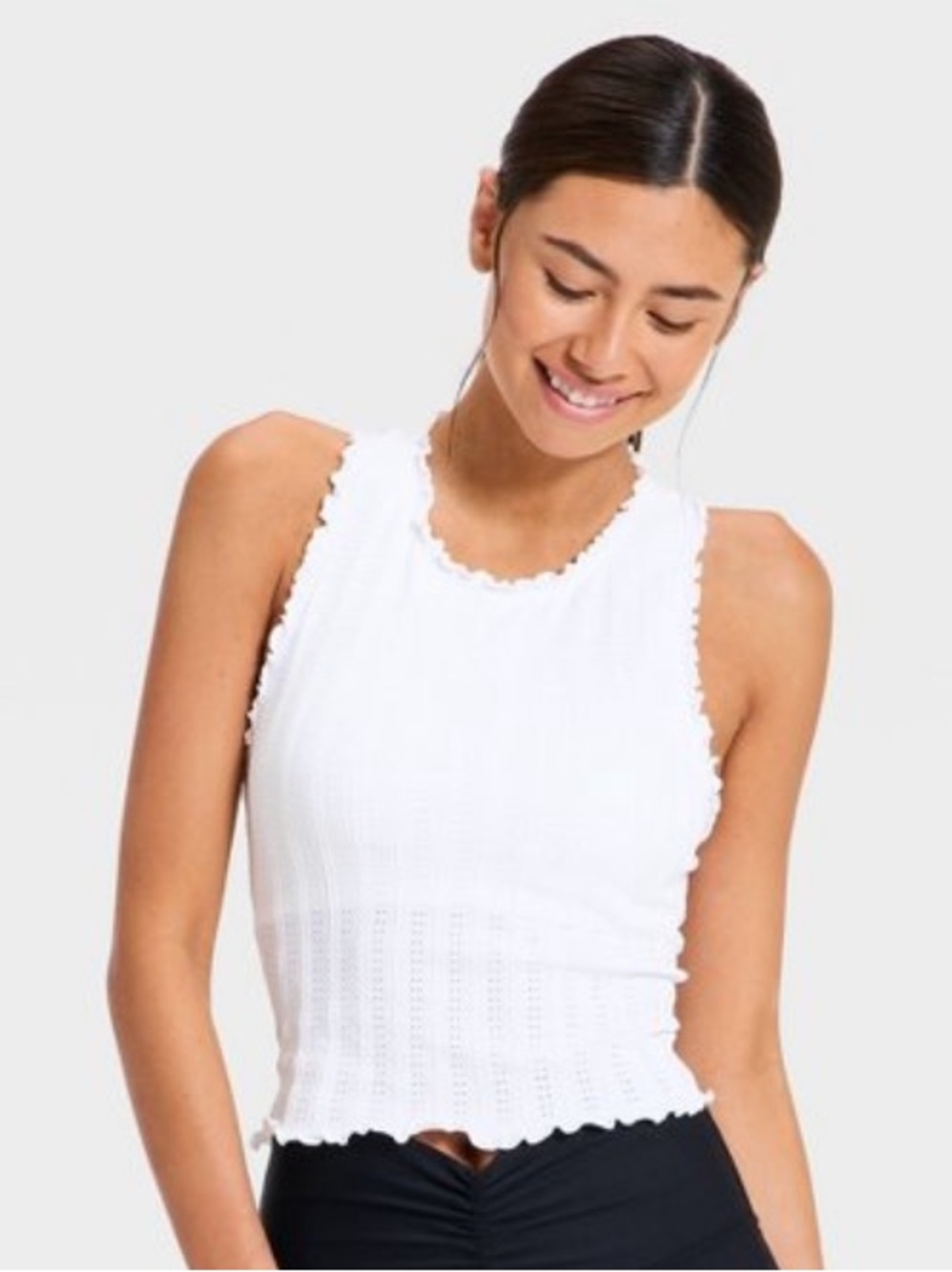 JOYLAB NEW Textured Ribbed Seamless Support Tank Top -white -XL